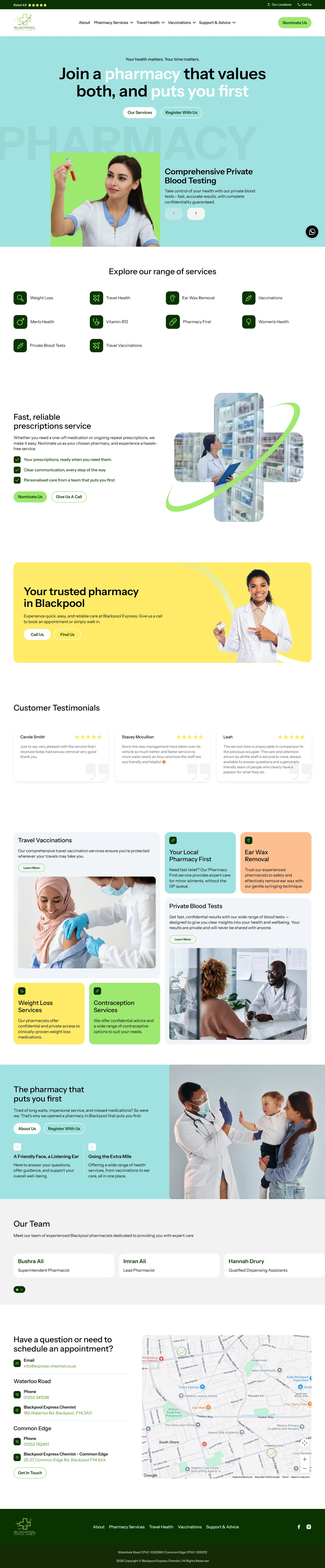 Homepage of Blackpool Express Chemist